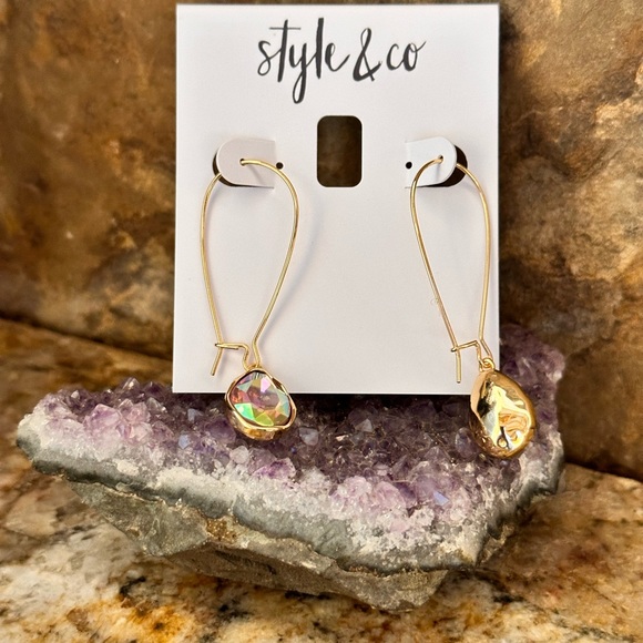 Style & Co Gold Blue Rainbow Gemstone Earrings - Picture 2 of 6